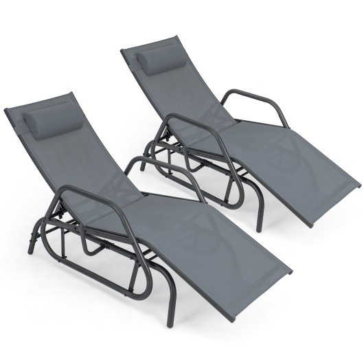 Outdoor Chaise Lounge Glider Chair with Armrests and Pillow-Gray - Image 5
