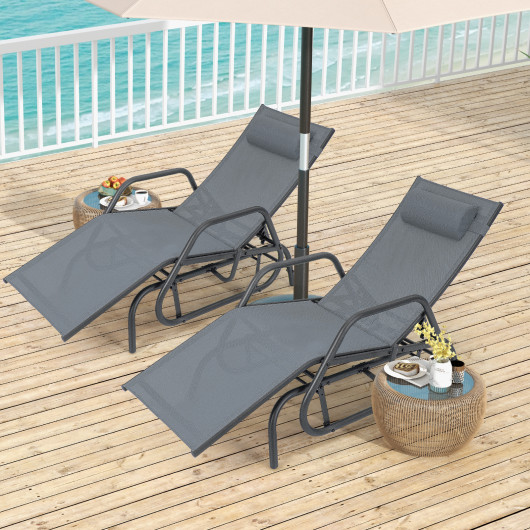 Outdoor Chaise Lounge Glider Chair with Armrests and Pillow-Gray - Image 6