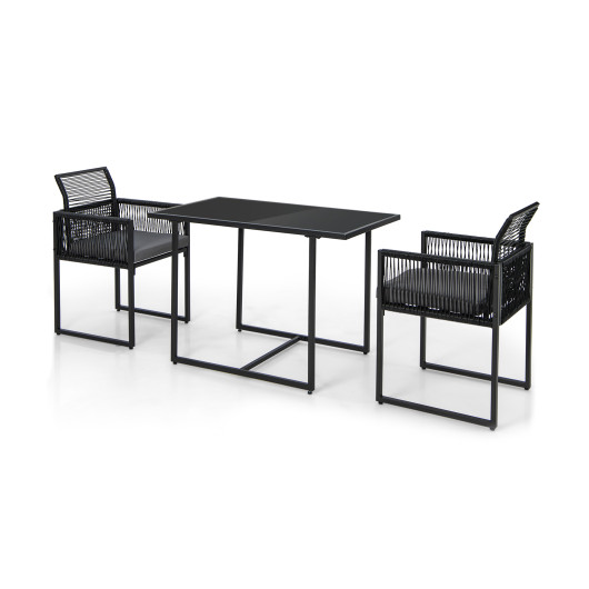 3 Pieces Outdoor Dining Set with Folding Backrest and Seat Cushions-Black - Image 6