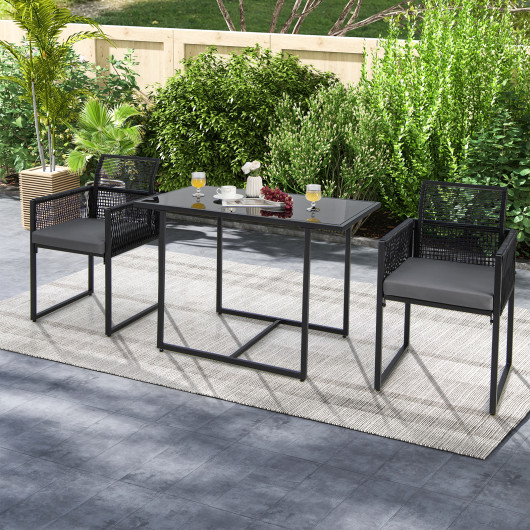3 Pieces Outdoor Dining Set with Folding Backrest and Seat Cushions-Black - Image 4