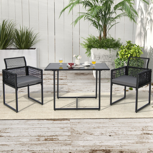 3 Pieces Outdoor Dining Set with Folding Backrest and Seat Cushions-Black - Image 5