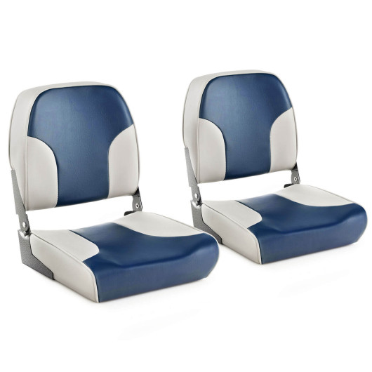 2 Pieces Low Back Boat Seat Set with Sponge Padding and Aluminum Hinges-Blue - Image 2