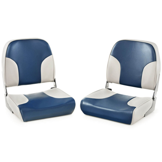 2 Pieces Low Back Boat Seat Set with Sponge Padding and Aluminum Hinges-Blue - Image 3
