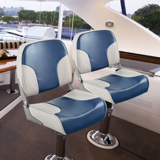 2 Pieces Low Back Boat Seat Set with Sponge Padding and Aluminum Hinges-Blue - Image 5