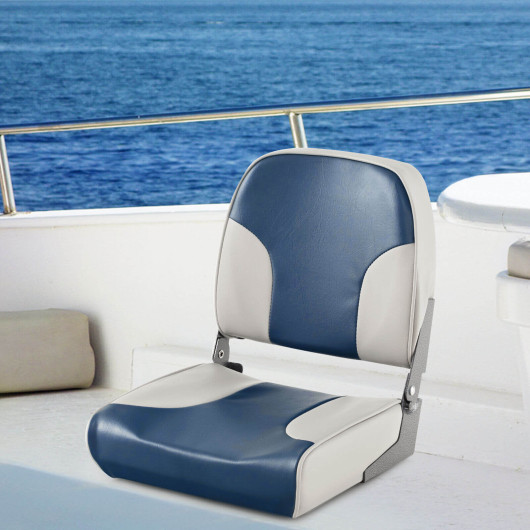2 Pieces Low Back Boat Seat Set with Sponge Padding and Aluminum Hinges-Blue - Image 6