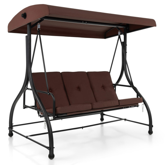 3 Seat Outdoor Porch Swing with Adjustable Canopy-Coffee - Image 2