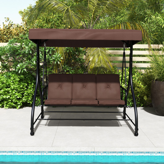 3 Seat Outdoor Porch Swing with Adjustable Canopy-Coffee - Image 4