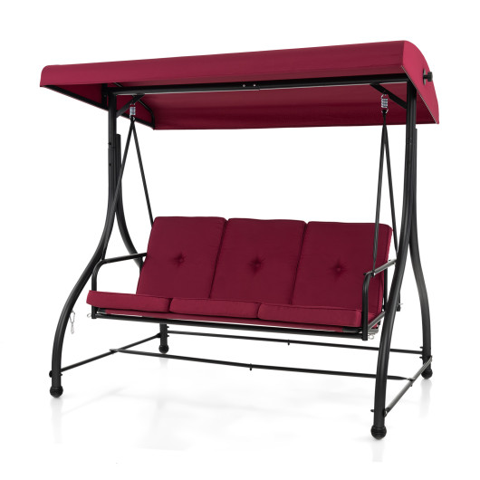 3 Seat Outdoor Porch Swing with Adjustable Canopy-Wine - Image 3
