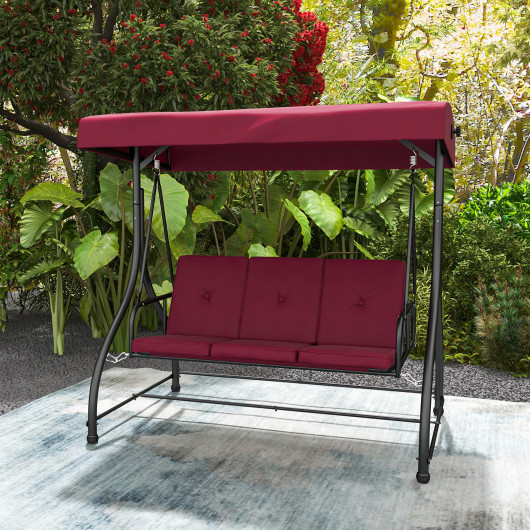 3 Seat Outdoor Porch Swing with Adjustable Canopy-Wine - Image 5