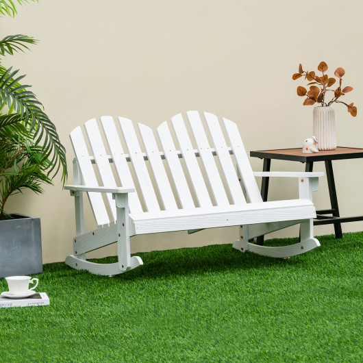 2 Person Adirondack Rocking Chair with Slatted seat-White - Image 5