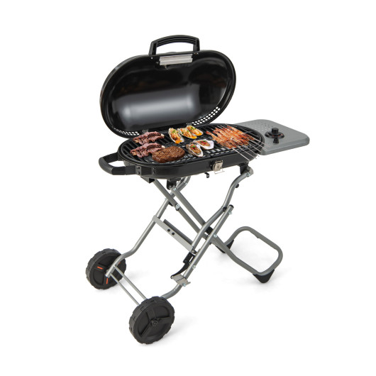 15000 BTU Portable Propane BBQ Grill with Wheels and Side Shelf-Black - Image 3