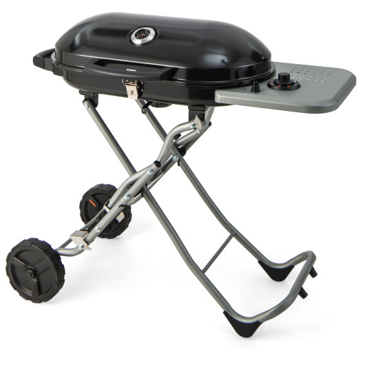 15000 BTU Portable Propane BBQ Grill with Wheels and Side Shelf-Black - Image 4