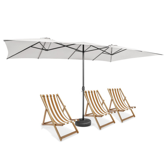 15 Feet Double-Sized Patio Umbrella with Crank Handle and Vented Tops-Beige - Image 3