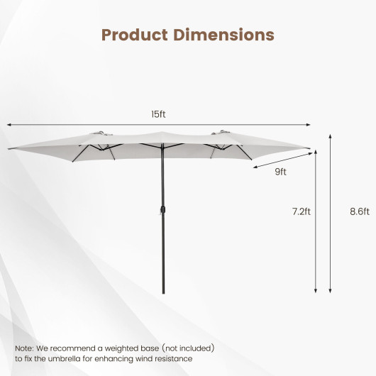 15 Feet Double-Sized Patio Umbrella with Crank Handle and Vented Tops-Beige - Image 5