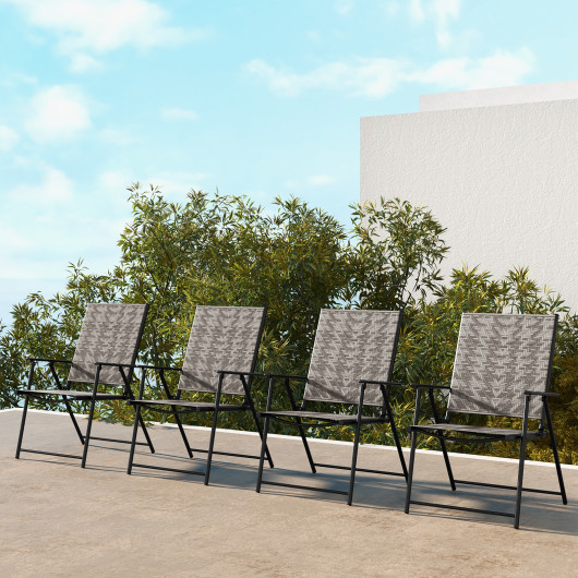 Set of 4 Patio Folding Chairs with Armrests and Portable Lawn Chairs for Garden Backyard-Gray - Image 2