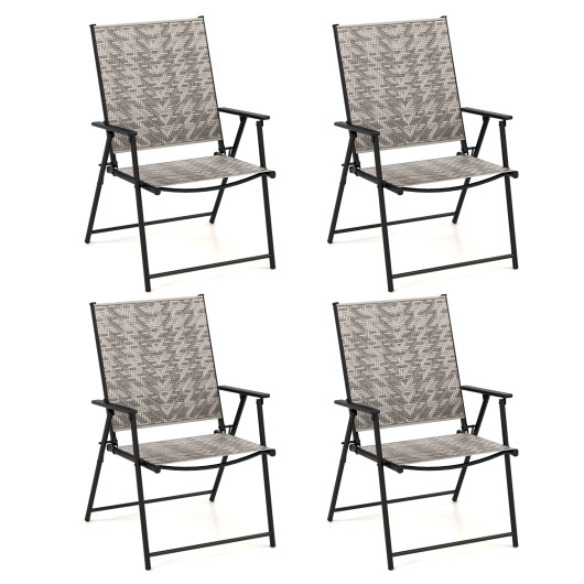 Set of 4 Patio Folding Chairs with Armrests and Portable Lawn Chairs for Garden Backyard-Gray - Image 3