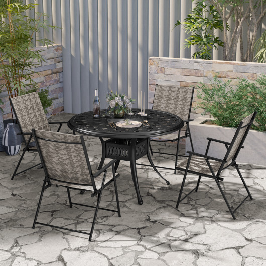 Set of 4 Patio Folding Chairs with Armrests and Portable Lawn Chairs for Garden Backyard-Gray - Image 4