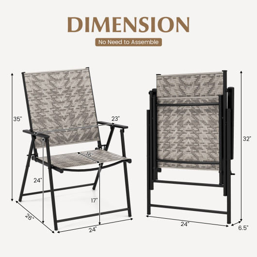 Set of 4 Patio Folding Chairs with Armrests and Portable Lawn Chairs for Garden Backyard-Gray - Image 5