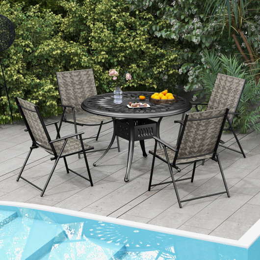 Set of 4 Patio Folding Chairs with Armrests and Portable Lawn Chairs for Garden Backyard-Gray - Image 6