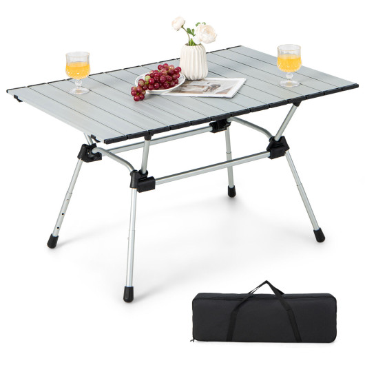 Folding Heavy-Duty Aluminum Camping Table with Carrying Bag-Silver - Image 2