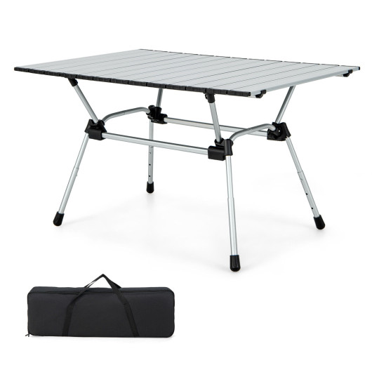 Folding Heavy-Duty Aluminum Camping Table with Carrying Bag-Silver - Image 3