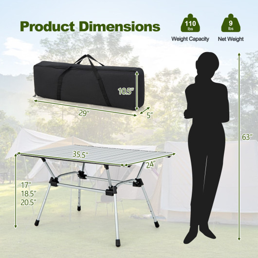 Folding Heavy-Duty Aluminum Camping Table with Carrying Bag-Silver - Image 4
