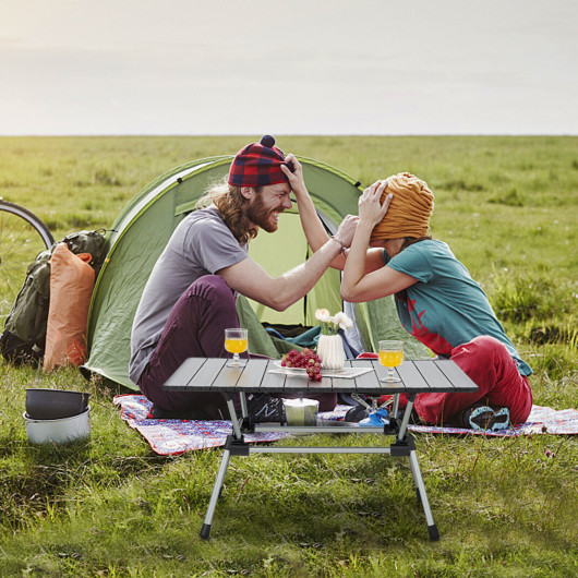 Folding Heavy-Duty Aluminum Camping Table with Carrying Bag-Silver - Image 5