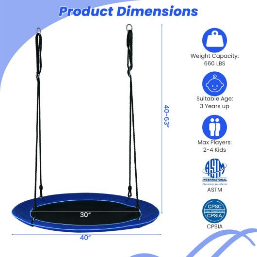 40 Inches Saucer Tree Swing for Kids and Adults-Navy - Image 2