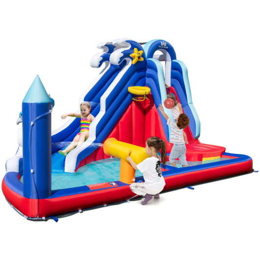 6-In-1 Inflatable Water Park with Climbing Wall Splash Pool (Without Blower) - Image 2