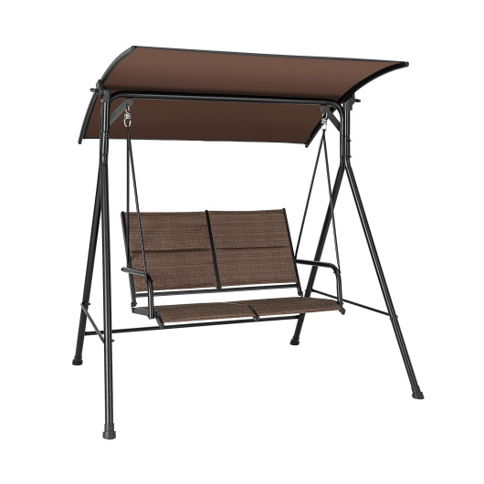 2 Person Porch Swing with Adjustable Canopy and Padded Seat-Brown - Image 2