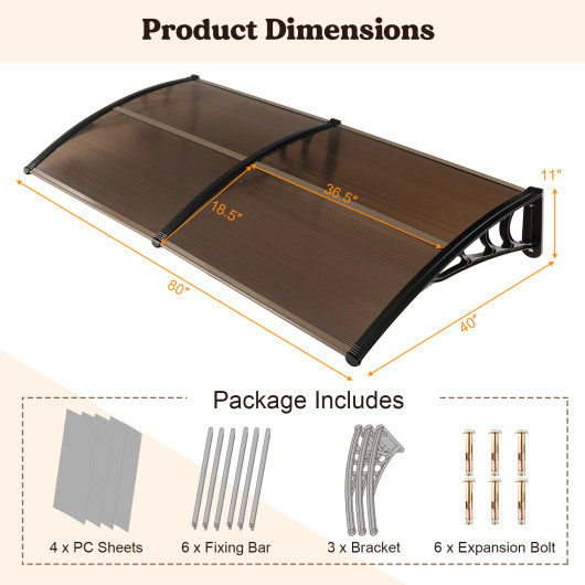 Outdoor Front Door Patio Overhang Awning for Sunlight Rain Snow Wind Protection-80 x 40 Inch - Image 4