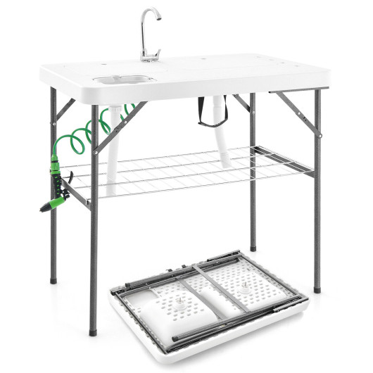 2-in-1 Folding Fish Cleaning Table-White - Image 2