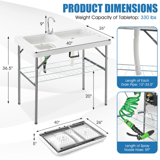 2-in-1 Folding Fish Cleaning Table-White - Image 4