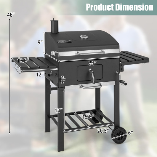 Outdoor BBQ Charcoal Grill with 2 Foldable Side Table and Wheels - Image 2
