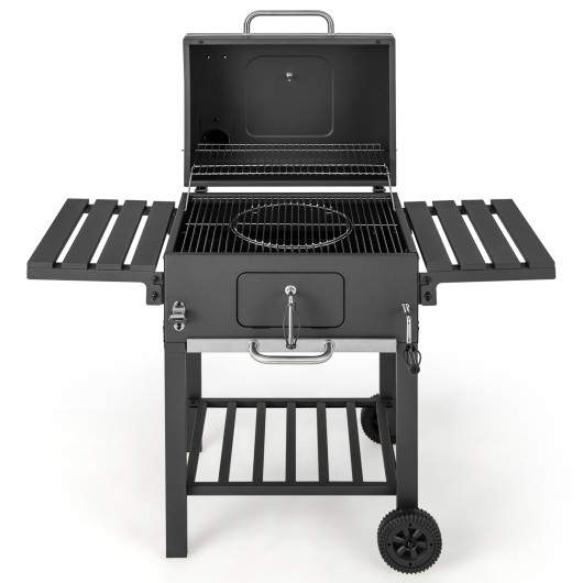 Outdoor BBQ Charcoal Grill with 2 Foldable Side Table and Wheels - Image 3