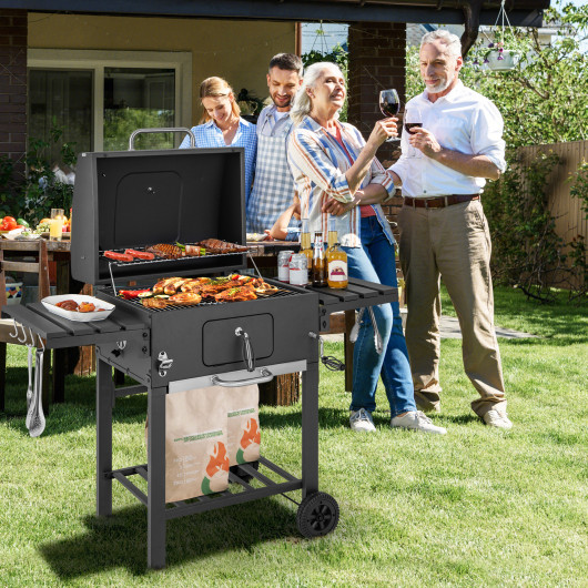 Outdoor BBQ Charcoal Grill with 2 Foldable Side Table and Wheels - Image 4
