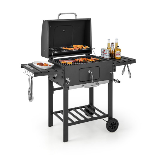Outdoor BBQ Charcoal Grill with 2 Foldable Side Table and Wheels - Image 6