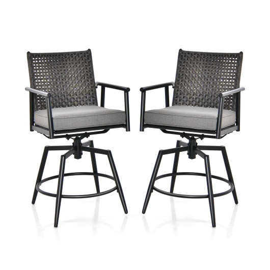 360 Degree Swivel Bar Stool Set of 2 with Metal Frame and PE Rattan Backrest-Black