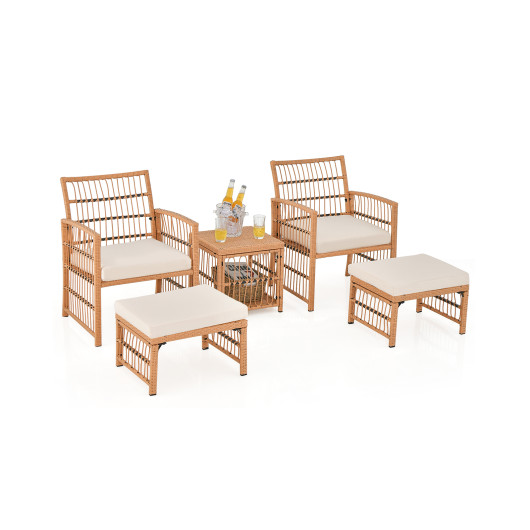 5 Piece Patio Wicker Sofa Set with Seat and Back Cushions-Natural - Image 6