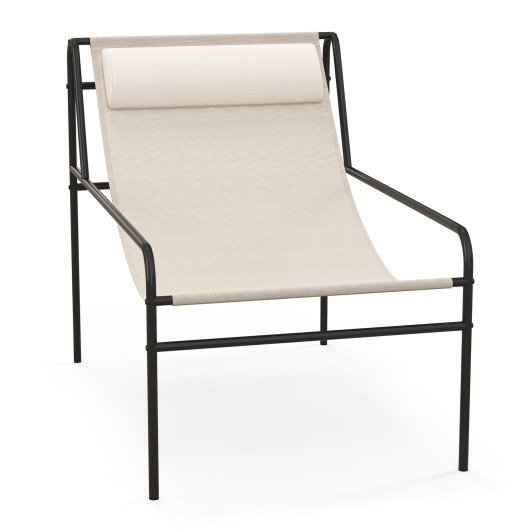 Patio Sling Lounge Chair with Removable Headrest Pillow and Metal Frame-Beige - Image 5