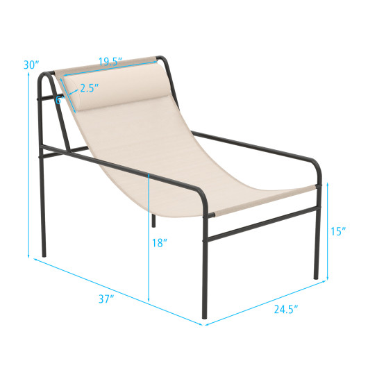 Patio Sling Lounge Chair with Removable Headrest Pillow and Metal Frame-Beige - Image 4