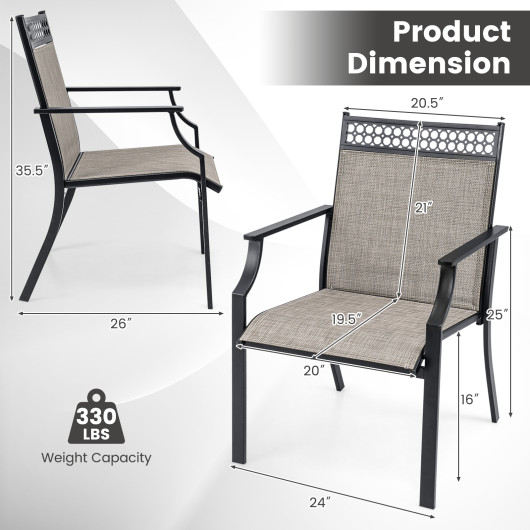 Patio Chairs Set of 2 with All Weather Breathable Fabric-Brown - Image 4