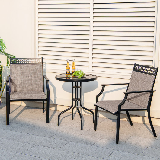 Patio Chairs Set of 2 with All Weather Breathable Fabric-Brown - Image 2