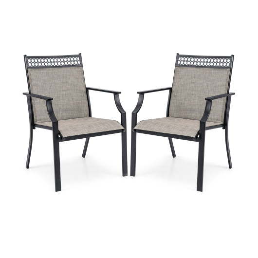 Patio Chairs Set of 2 with All Weather Breathable Fabric-Brown - Image 3