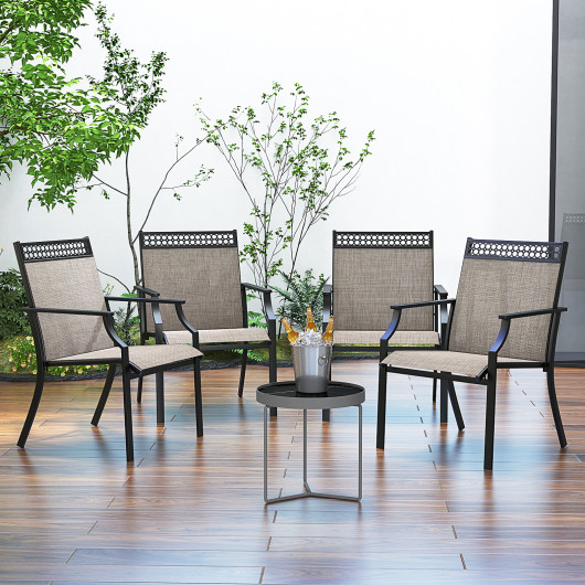 Patio Chairs Set of 2 with All Weather Breathable Fabric-Brown - Image 5