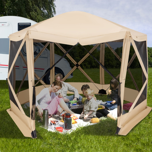 11.5 X 11.5 FT Pop-up Screen House Tent with Portable Carrying Bag-Coffee - Image 4