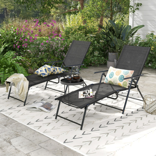 2 Piece Patio Folding Chaise Lounge Chairs Recliner with 6-Level Backrest-Black - Image 5