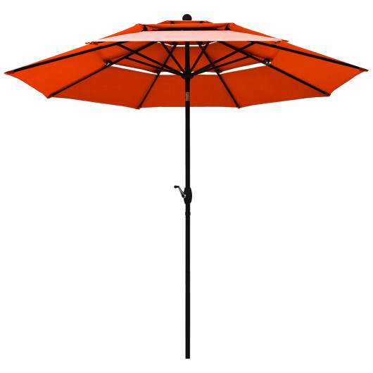 10ft 3 Tier Patio Umbrella Aluminum Sunshade Shelter Double Vented without Base-Red - Image 3