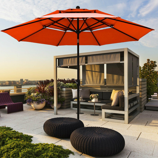 10ft 3 Tier Patio Umbrella Aluminum Sunshade Shelter Double Vented without Base-Red - Image 5