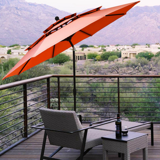 10ft 3 Tier Patio Umbrella Aluminum Sunshade Shelter Double Vented without Base-Red - Image 4